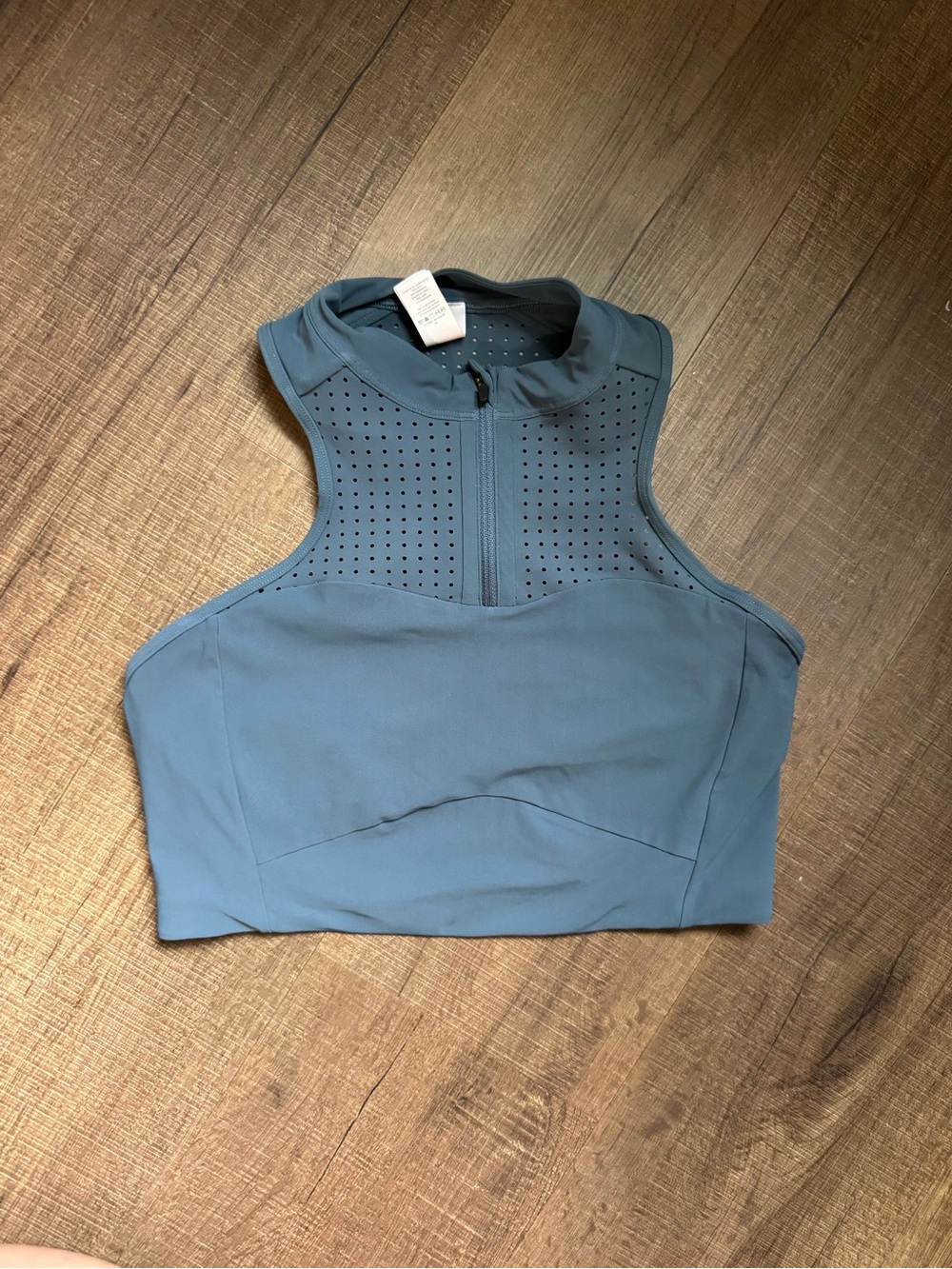 lululemon athletica High-Neck Perforated Crop Top in Slate Blue
